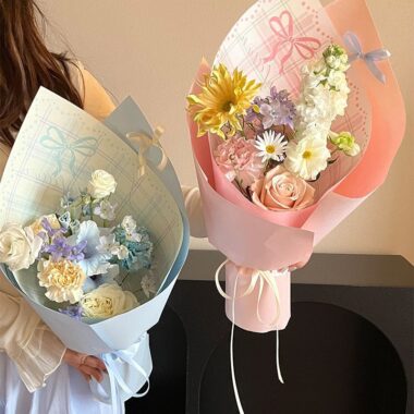 Minimal plaid bow thick flower wrapping paper for bouquets