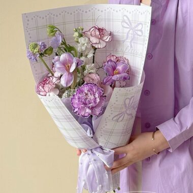 Minimal plaid bow thick flower wrapping paper for bouquets