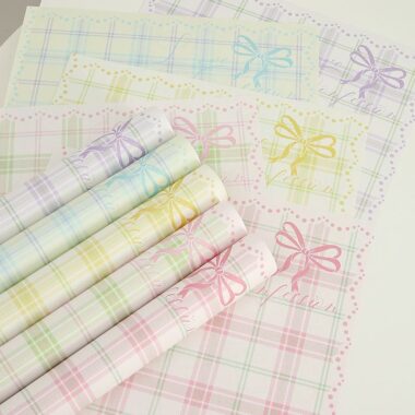 Minimal plaid bow thick flower wrapping paper for bouquets