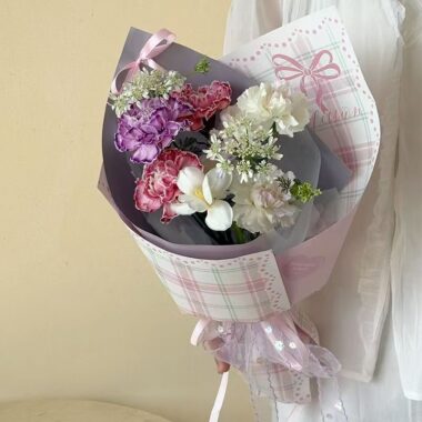 Minimal plaid bow thick flower wrapping paper for bouquets