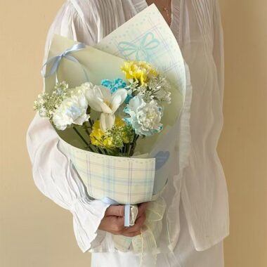 Minimal plaid bow thick flower wrapping paper for bouquets