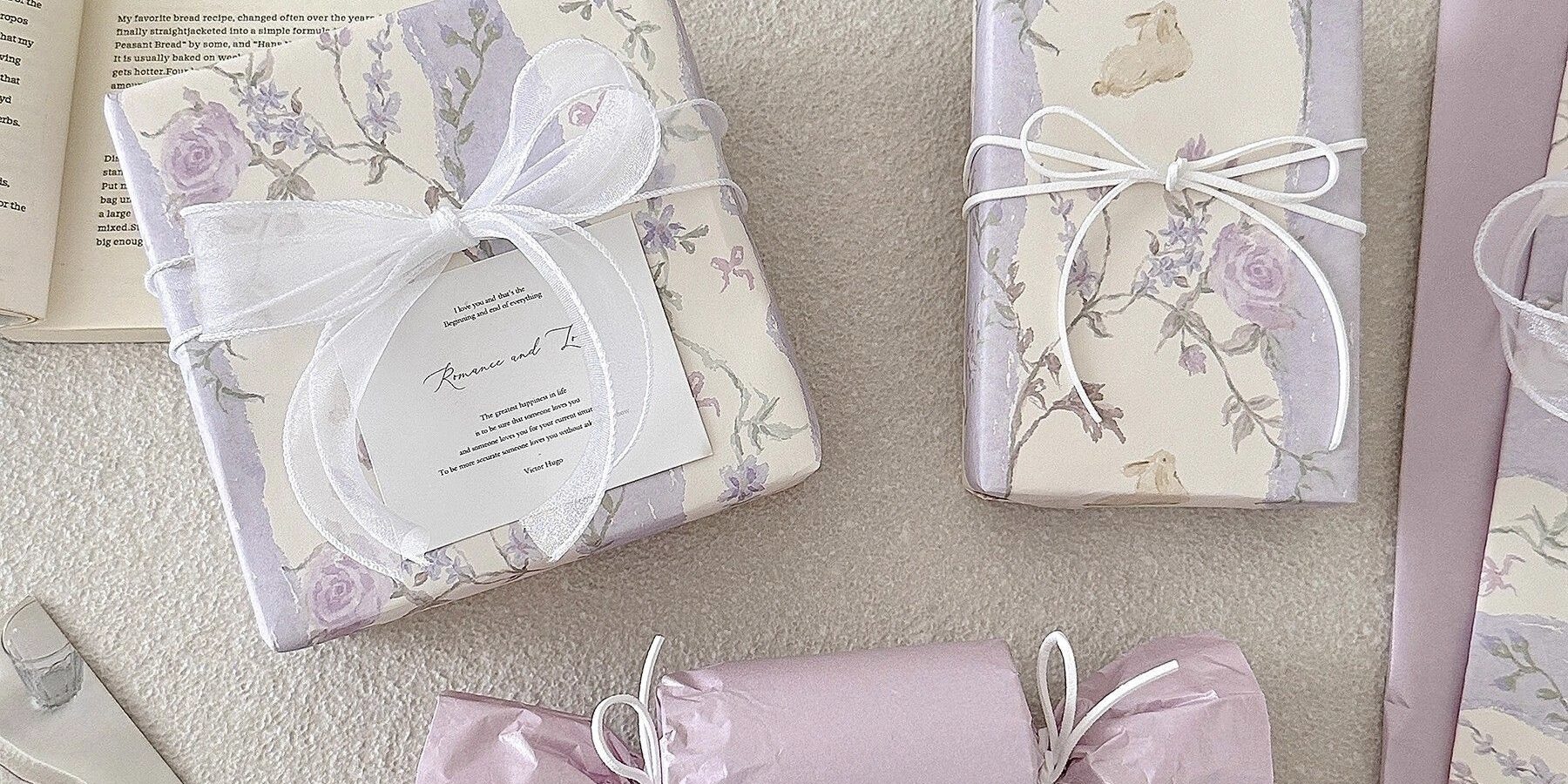 Romantic purple French floral gift wrapping paper elegant style