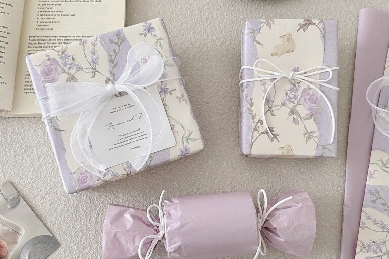 Romantic purple French floral gift wrapping paper elegant style