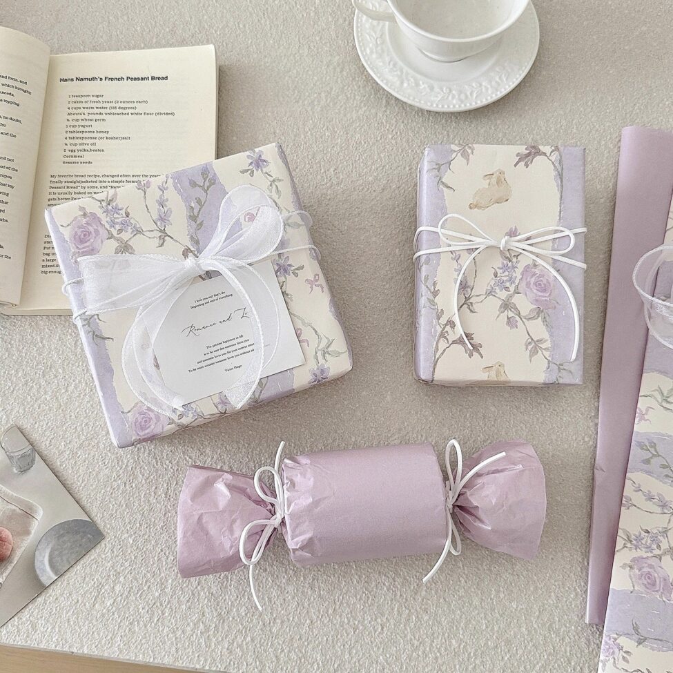 Romantic purple French floral gift wrapping paper elegant style