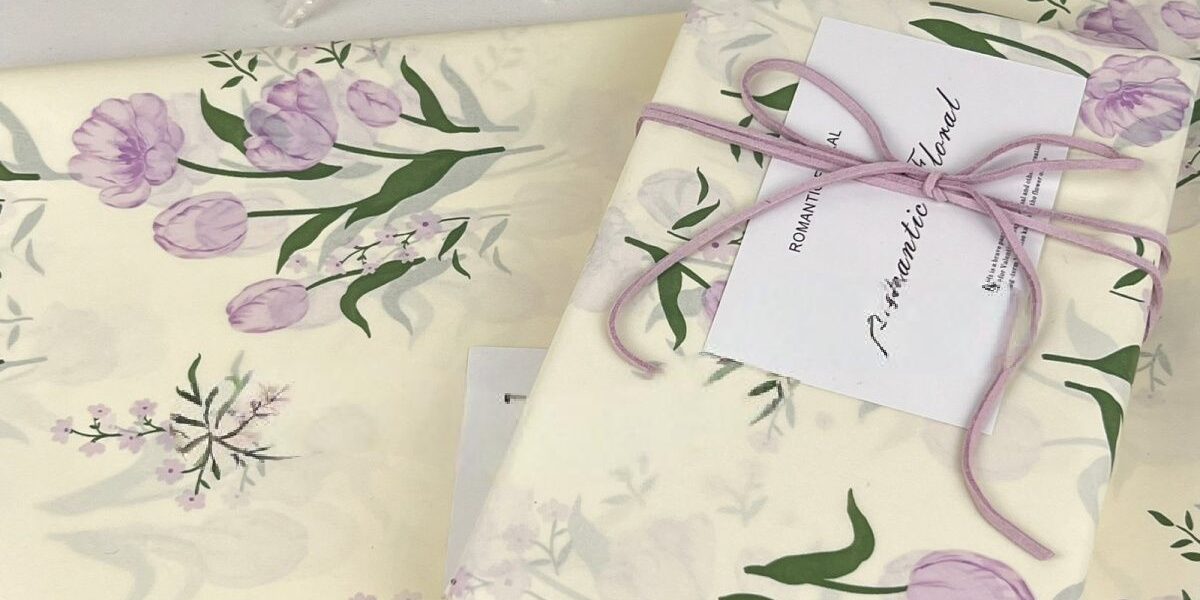 Purple tulip large yellow decorative gift wrapping paper