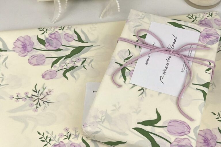 Purple tulip large yellow decorative gift wrapping paper