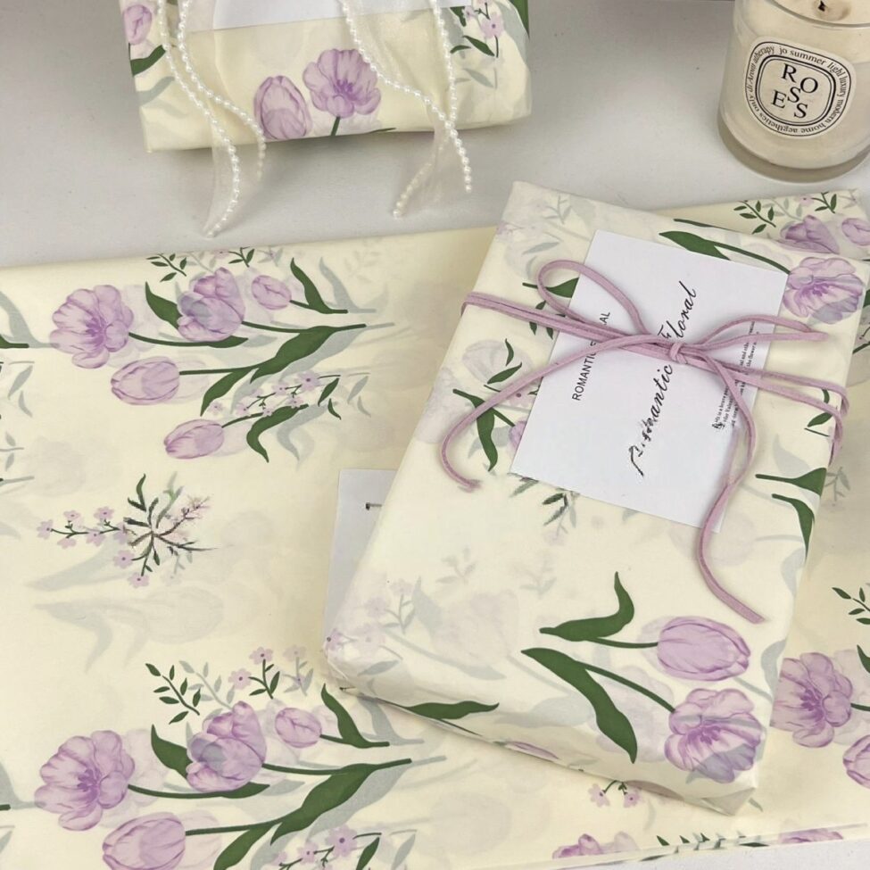 Purple tulip large yellow decorative gift wrapping paper