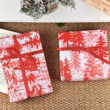 Red cedar Christmas wrapping paper with festive winter atmosphere