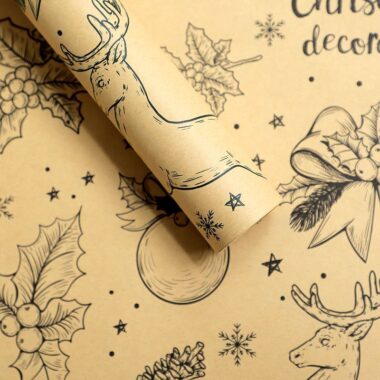 Vintage kraft Christmas wrapping paper with retro background