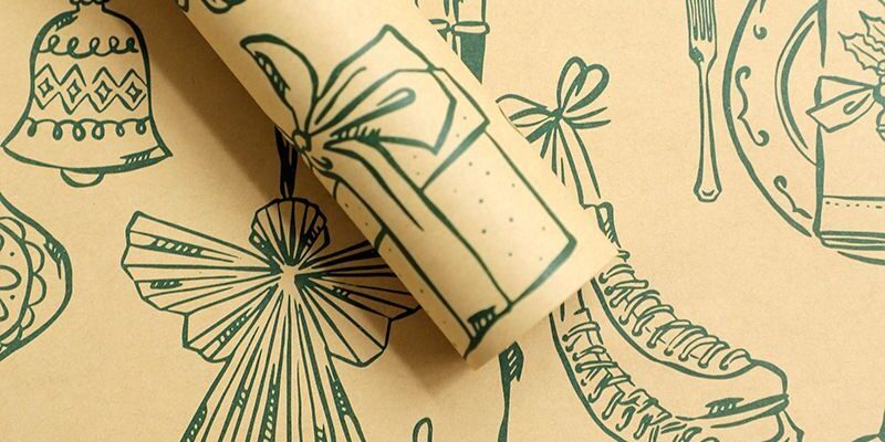 Vintage kraft Christmas wrapping paper with retro background