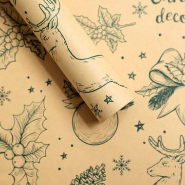 Vintage kraft Christmas wrapping paper with retro background