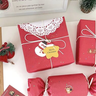 Red glitter Christmas wrapping paper with sparkling surface