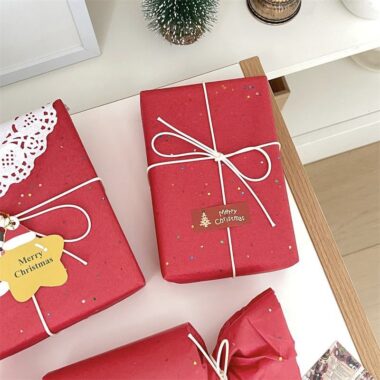 Red glitter Christmas wrapping paper with sparkling surface