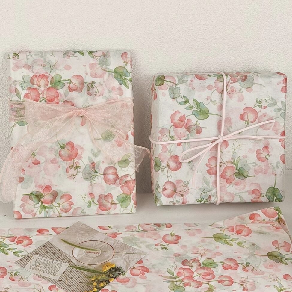 Sweet pink sweet pea floral decorative gift wrapping paper