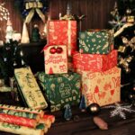 Thick brown kraft red green Christmas wrapping paper