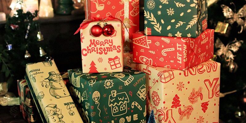 Thick brown kraft red green Christmas wrapping paper