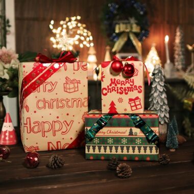 Thick brown kraft red green Christmas wrapping paper