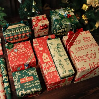 Thick brown kraft red green Christmas wrapping paper