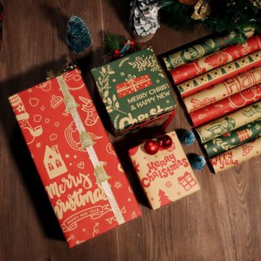 Thick brown kraft red green Christmas wrapping paper