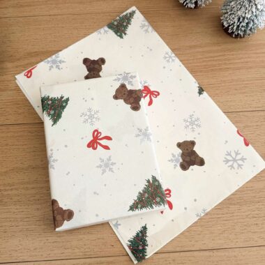 Cute bear and Christmas tree wrapping paper for holiday gifts
