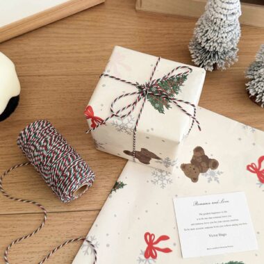 Cute bear and Christmas tree wrapping paper for holiday gifts